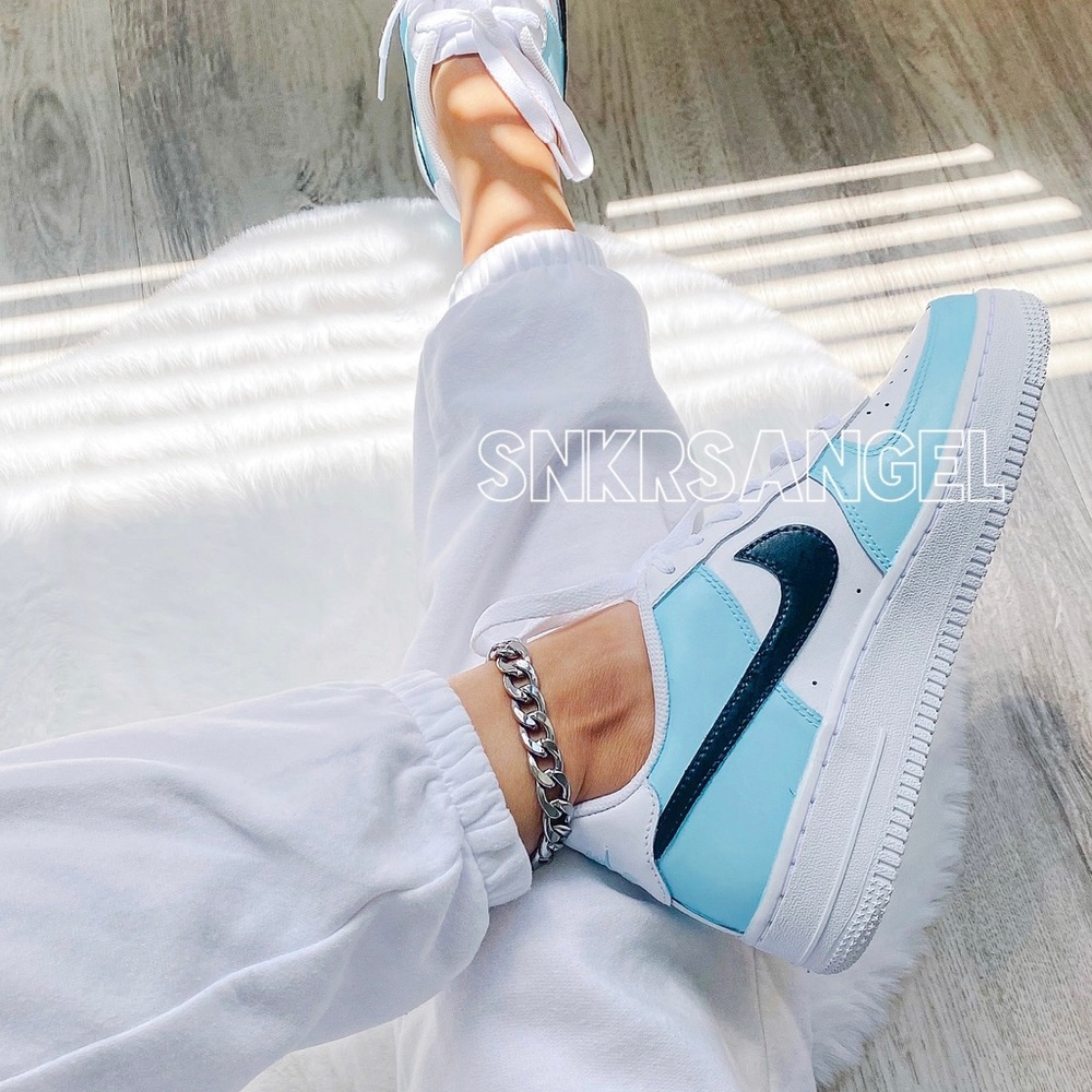 Custom nike air force 1 low sneakers baby blue black - Picture 2 of 2